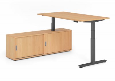 Schreibtisch elektrisch höhenverstellbar mit Sideboard Buche Grafit